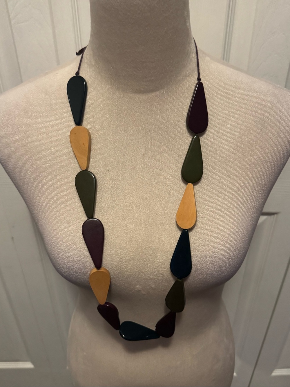 Long Teardrop Multicolor Women’s Necklace - Olive, Burgundy, Black, Tan - Picture 3 of 13